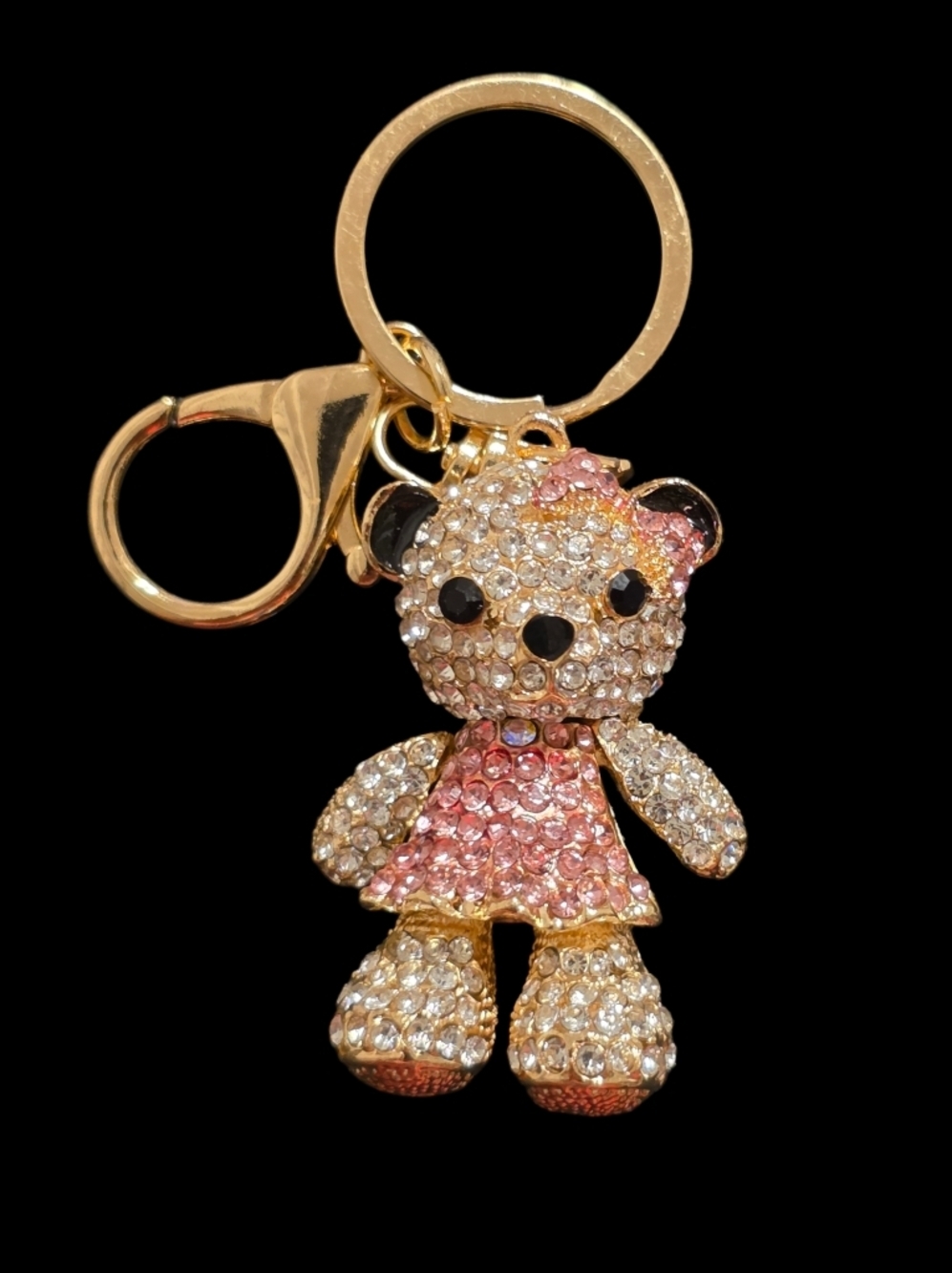 Sparkling Bear Keychain with Pink and Gold Accents
